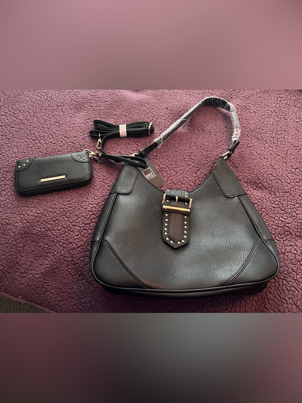 MKF Collection: Classic Black Leather Hobo Bag with Detachable Wallet/Clutch